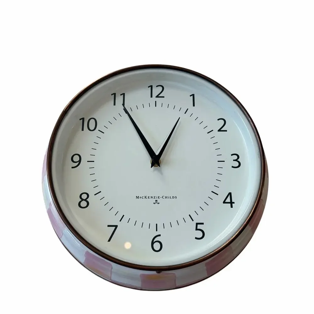 NEW Mackenzie-Childs Rosy Check School Wall Clock 12.25in Chic Pink Home Decor
